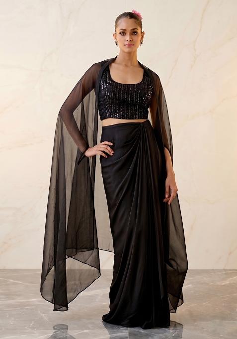 Black Embroidered Handwork Fusion Set