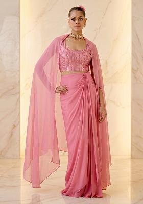Dusty Rose Embroidered Handwork Fusion Set