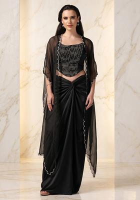 Black Embroidered Handwork Fusion Set