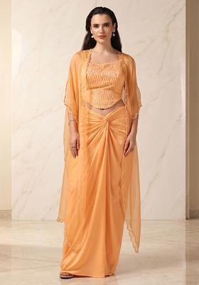 Peach Embroidered Handwork Fusion Set