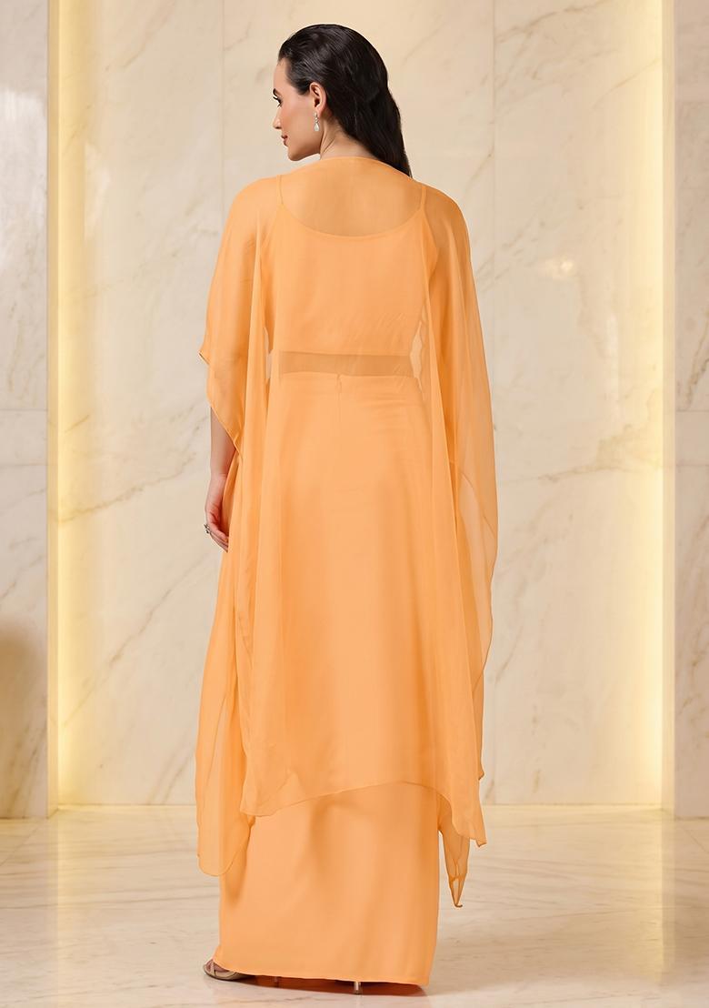 Peach Embroidered Handwork Fusion Set - Indya