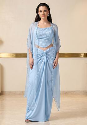 Blue Embroidered Handwork Fusion Set