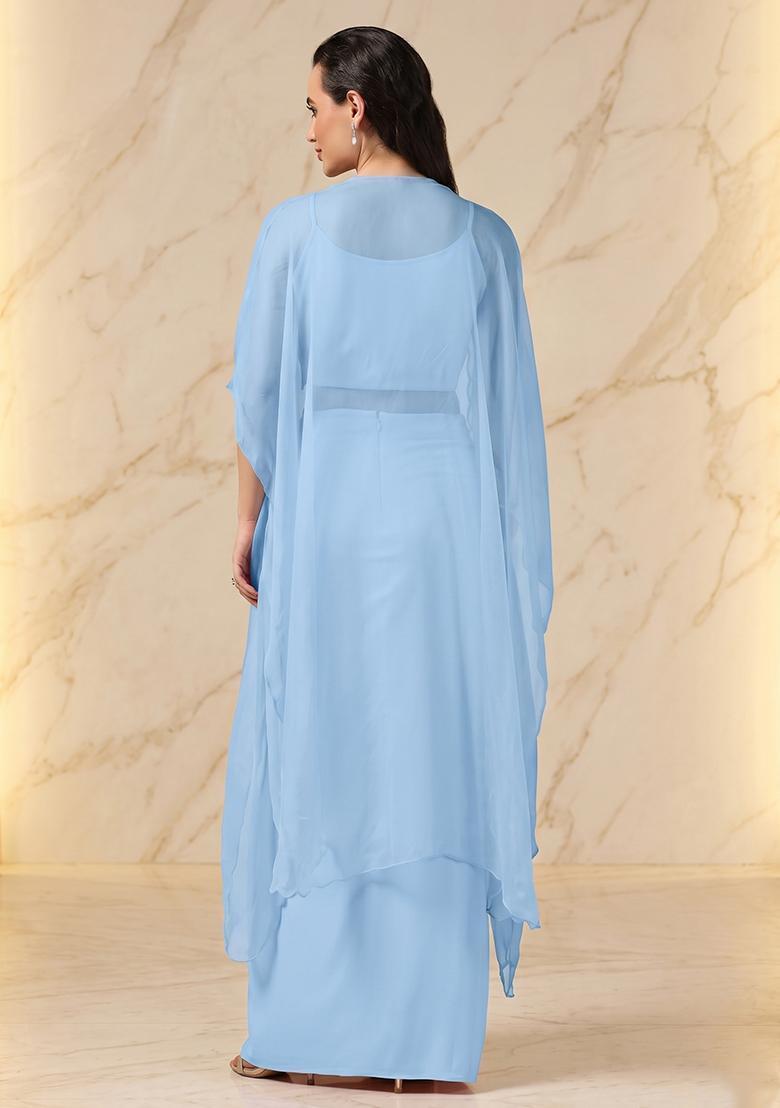 Blue Embroidered Handwork Fusion Set - Indya
