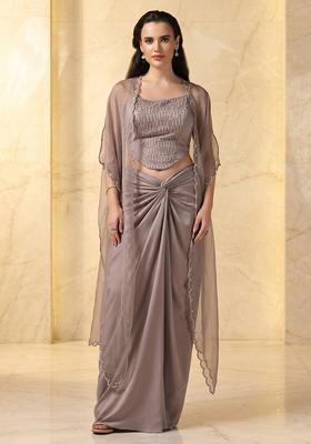 Taupe Embroidered Handwork Fusion Set