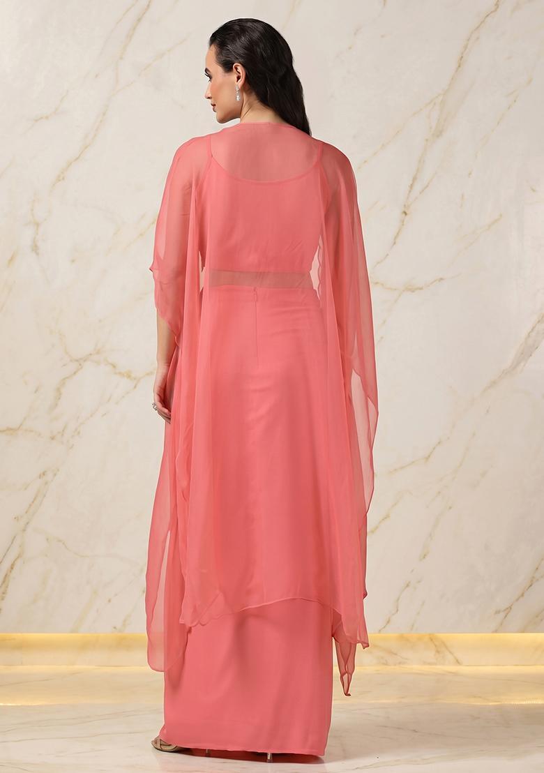 Rose Pink Embroidered Handwork Fusion Set - Indya