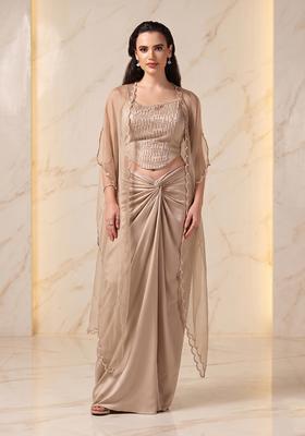 Beige Embroidered Handwork Fusion Set