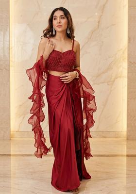 Red Embroidered Handwork Fusion Set