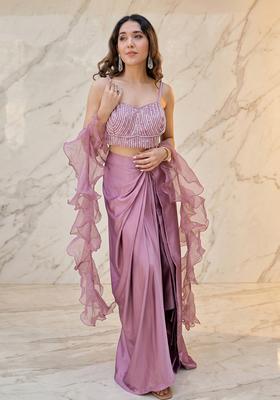 Mauve Embroidered Handwork Fusion Set