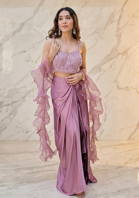 Mauve Embroidered Handwork Fusion Set