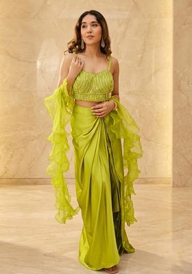 Lime Green Embroidered Handwork Fusion Set
