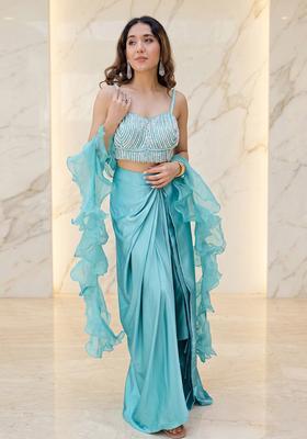 Teal Embroidered Handwork Fusion Set