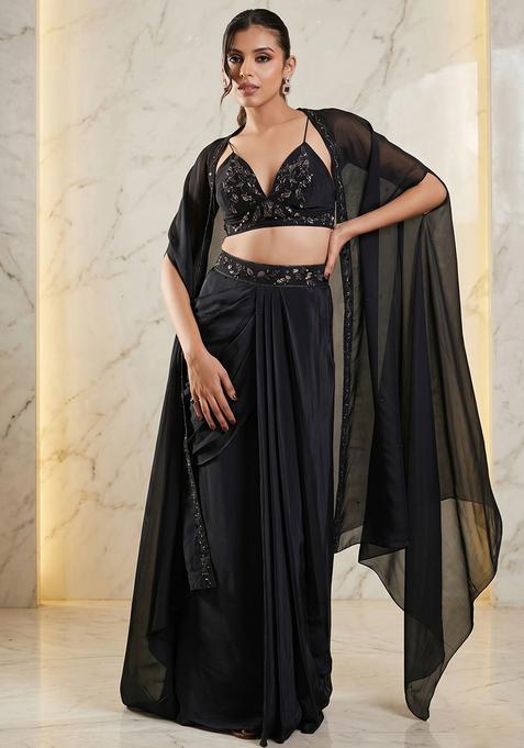 Black Embroidered Handwork Fusion Set