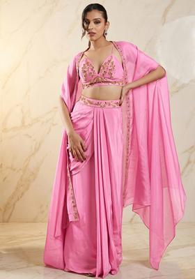 Pink Embroidered Handwork Fusion Set