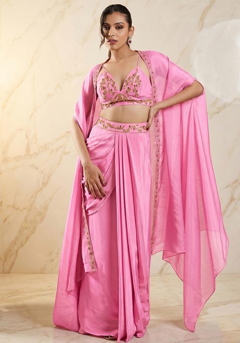 Pink Embroidered Handwork Fusion Set
