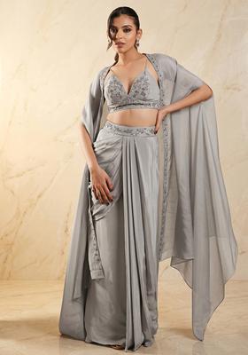 Grey Embroidered Handwork Fusion Set