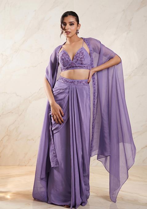 Lavender Embroidered Handwork Fusion Set