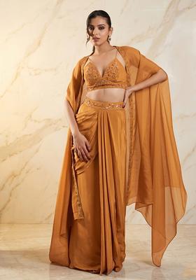 Mustard Embroidered Handwork Fusion Set