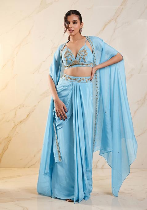 Sky Blue Embroidered Handwork Lehenga Set