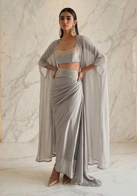 Grey Embroidered Handwork Fusion Set