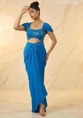 Royal Blue Embroidered Handwork Fusion Set