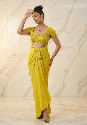 Yellow Embroidered Handwork Fusion Set