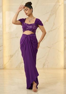Purple Embroidered Handwork Fusion Set
