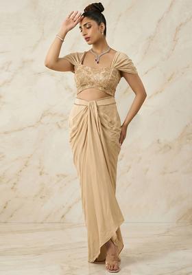 Beige Embroidered Handwork Fusion Set
