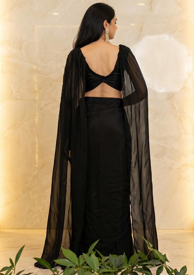 Black Embroidered Handwork Fusion Set - Indya