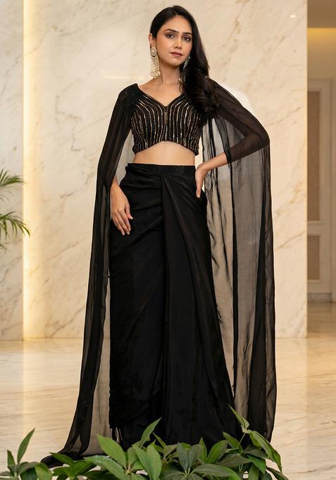 Black Embroidered Handwork Fusion Set