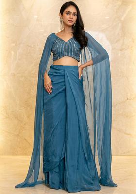 Teal Embroidered Handwork Fusion Set