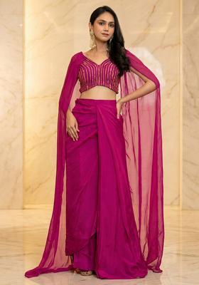 Rani Pink Embroidered Handwork Fusion Set