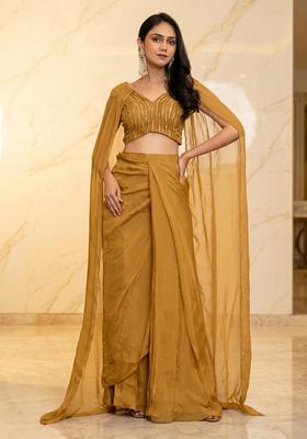 Honey Mustard Embroidered Handwork Fusion Set