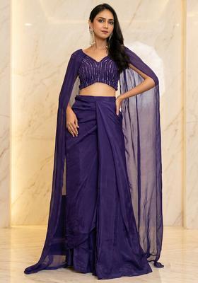 Violet Indigo Embroidered Handwork Fusion Set