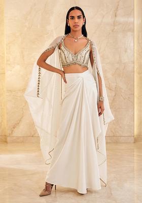 Off White Embroidered Handwork Fusion Set