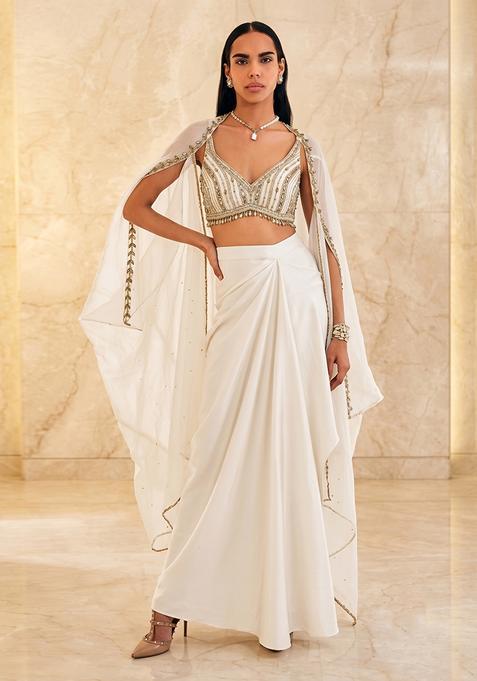 Off White Embroidered Handwork Fusion Set