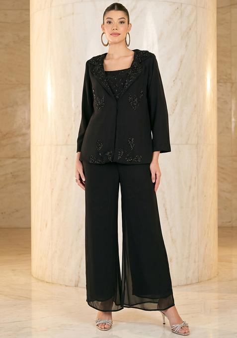 Black Embroidered Handwork Fusion Set