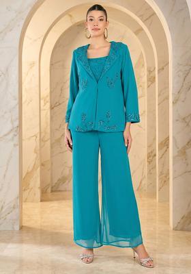 Blue Embroidered Handwork Fusion Set