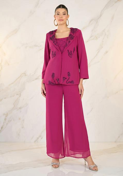 Pink Embroidered Handwork Fusion Set