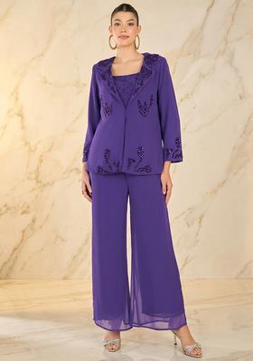 Purple Embroidered Handwork Fusion Set