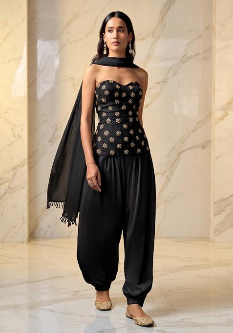 Black Embroidered Handwork Fusion Set
