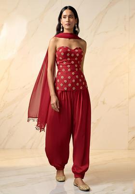 Maroon Embroidered Handwork Fusion Set