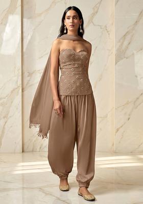 Taupe Embroidered Handwork Fusion Set