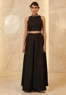 Dark Black Embroidered Handwork Fusion Set