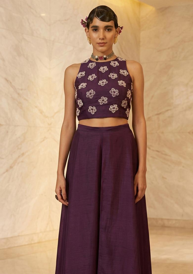 Wine Embroidered Handwork Fusion Set - Indya