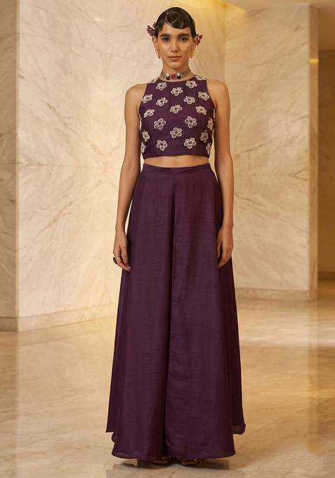 Wine Embroidered Handwork Fusion Set