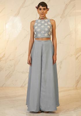 Steel Grey Embroidered Handwork Fusion Set