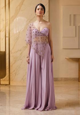 Lilac Embroidered Handwork Fusion Set