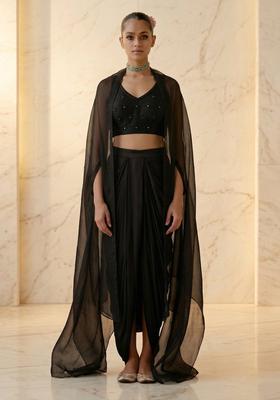Black Embroidered Handwork Fusion Set