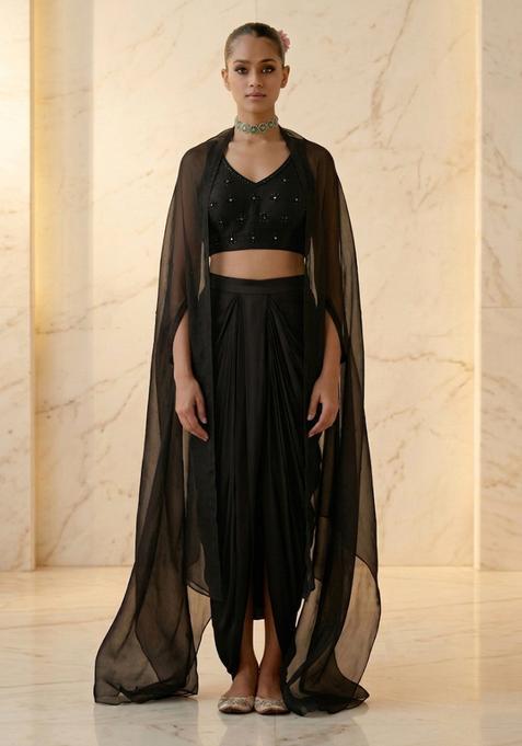 Black Embroidered Handwork Fusion Set