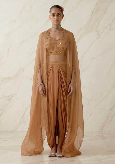 Tan Embroidered Handwork Fusion Set